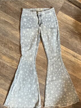 Light Gray Star-Print Bootcut Jeans